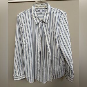 Nine West White and Blue Striped Button Down Shirt
